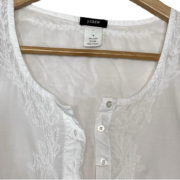 J. CREW sz Small Beach Tunic Vacation Tone on Tone Embroidery Blouse White - Picture 6 of 8